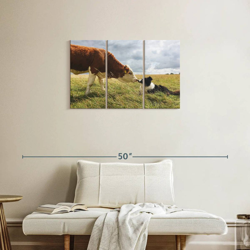 Border Collie And Cow, 20" H x 33" W