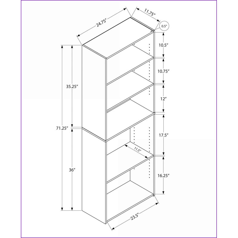 Bibliothèque, 6 niveaux H 72 po transitionnel avec tablettes réglables | Blanc neige | Panneau de particules