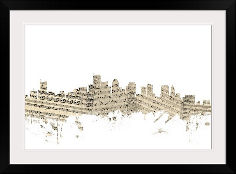 «Francy Boston Massachusetts Skyline Partition Cityscape» par Michael Tompsett, impression, Cadre noir