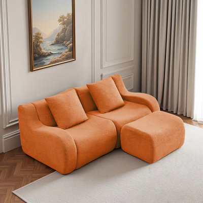 L-Shaped Teddy Fabric 2-Seat Boneless Sofa,No Assembly Required Curved Armrest,Streamlined Design Ergonomic Design,32D High Density Sponge For Living Rooms Rest Areas Bedroom