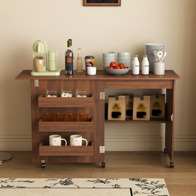 Table de machine à coudre pliable en noyer de 57,5 po avec roulettes verrouillables, station de rangement polyvalente avec tablettes, bacs et armoire, bureau d'armoire à coudre réglable pour maison de chambre à coucher