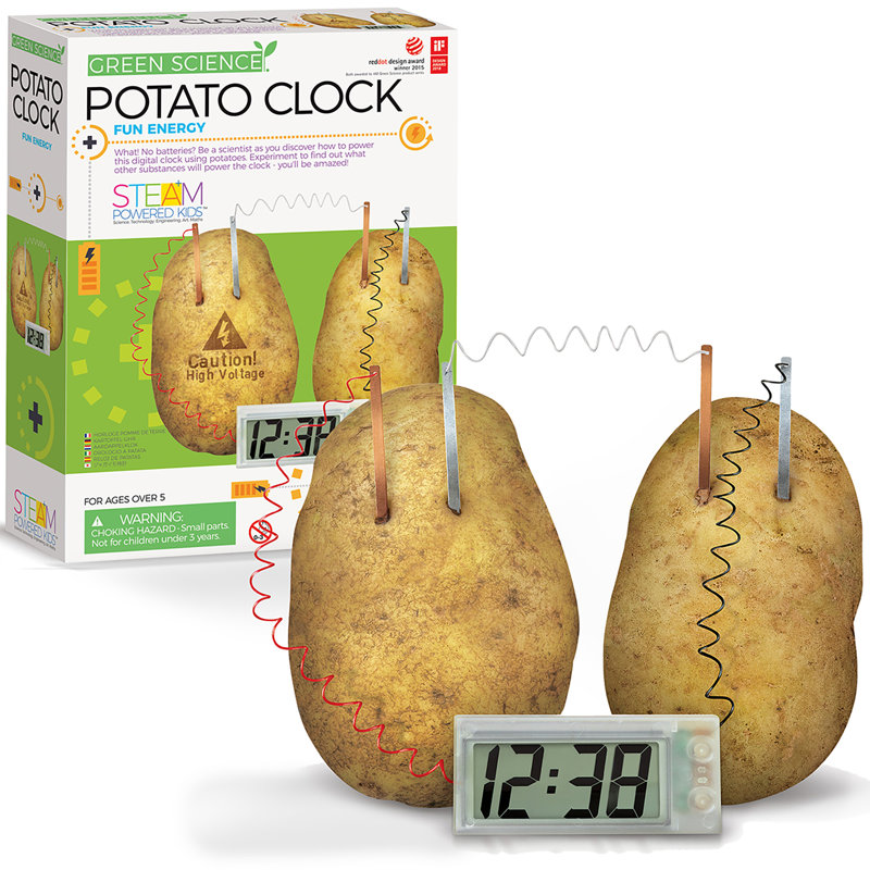 4M: Green Science: Horloge de pommes de terre - Faites du bricolage et faites l'expérience d'une énergie renouvelable sans pile, d'une horloge numérique alimentée par une batterie, d'un ensemble d'activités pour apprendre les métiers de la tige, Enf