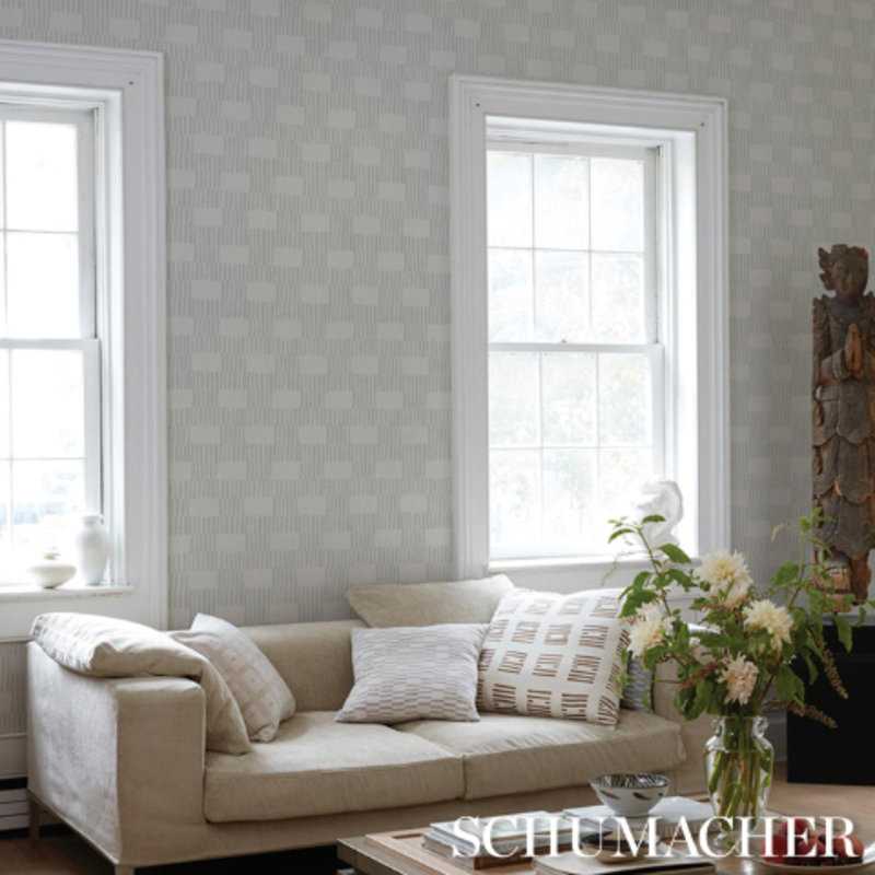 Schumacher X Caroline Z Hurley Field Wallpaper, Fog
