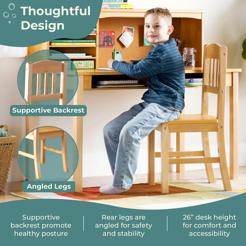 Kids Media Desk Hutch and Chair Set, Natural
