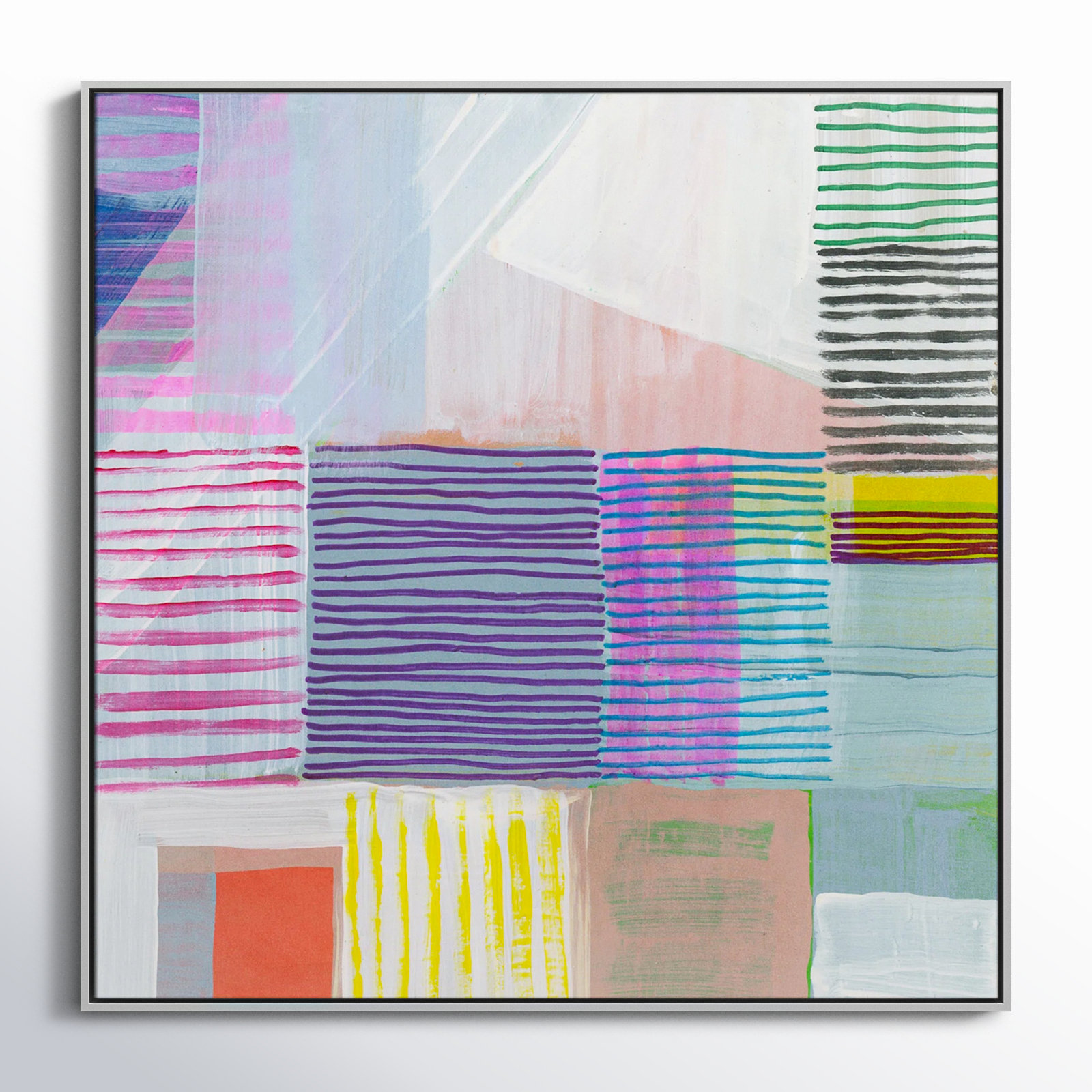 Bright Net I by Cartissi - Floater Frame Painting on Canvas, 46.5" H x 46.5" W x 2" D, Espresso Framed