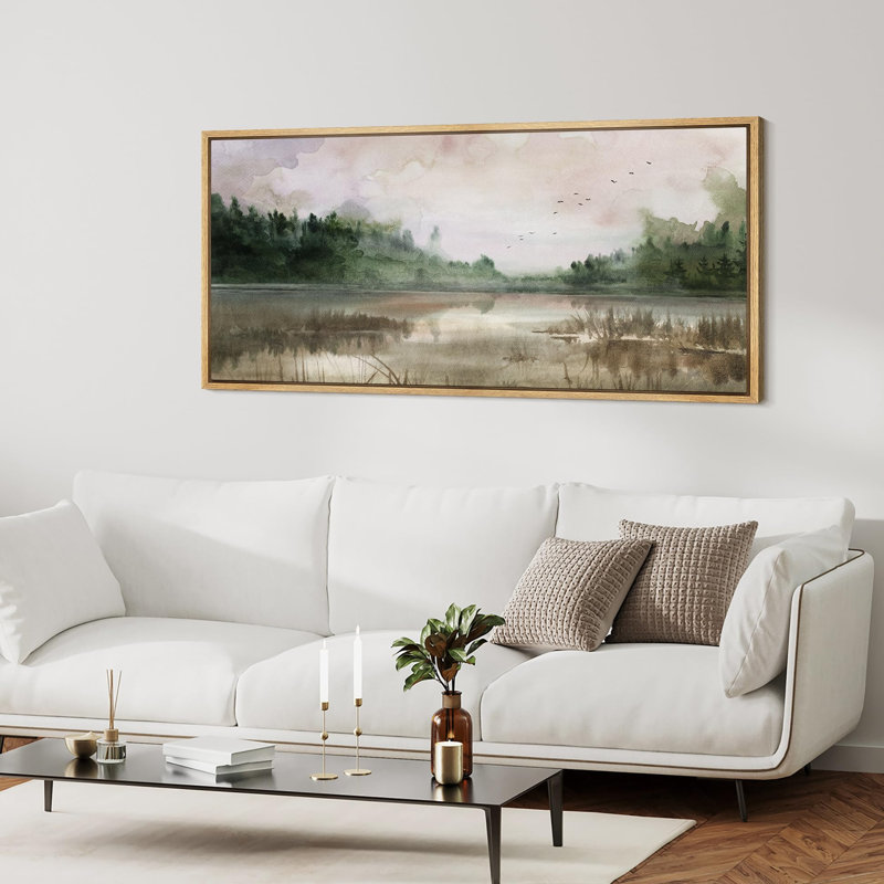 Paysage rustique, campagne tranquille, lac tranquille, H 30 po x l 60 po, Naturel