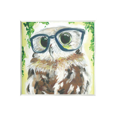 Au-584-Giclee " Owl In Glasses Ivy Plant Wildlife "