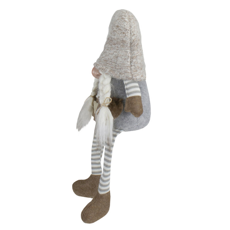 Figurine de gnome de Noël 7,5 po avec tresses grises et beiges