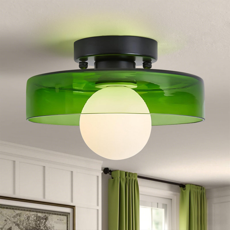 Plafonnier rétro en verre rétro Mid-Century, Vert