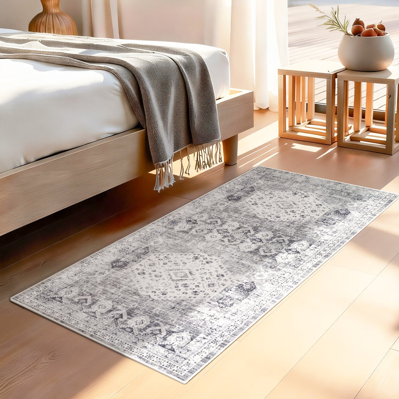 Boho Vintage Runner Rug, 2x4 Non Slip Small Throw Rugs Doormat, Washable Soft Indoor Mat Runner Rug Small Area Rug Low-Pile Floor Carpet for Hallway Entryway Bedroom Living Room,(2'x4', Grey)