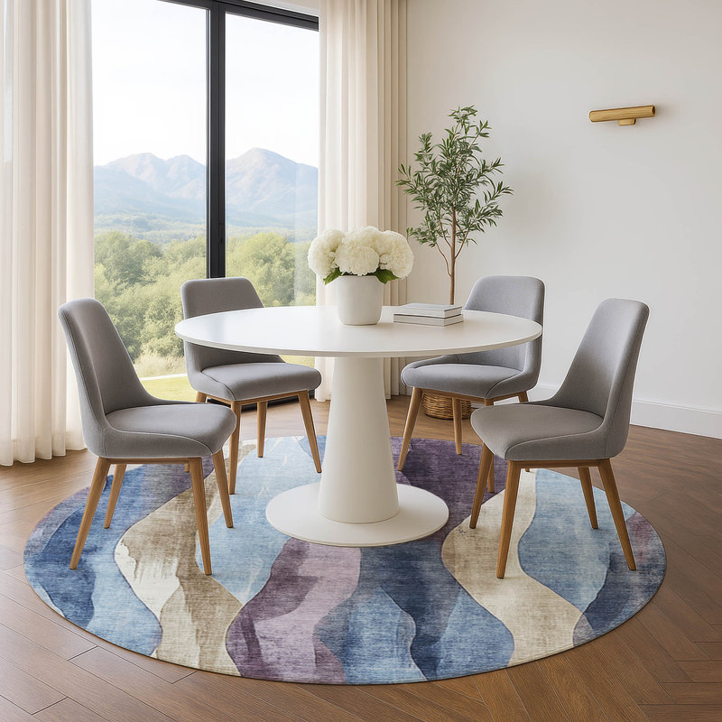 Premium Machine Washable Prado AMF1989 Waves Rug, Round 8'