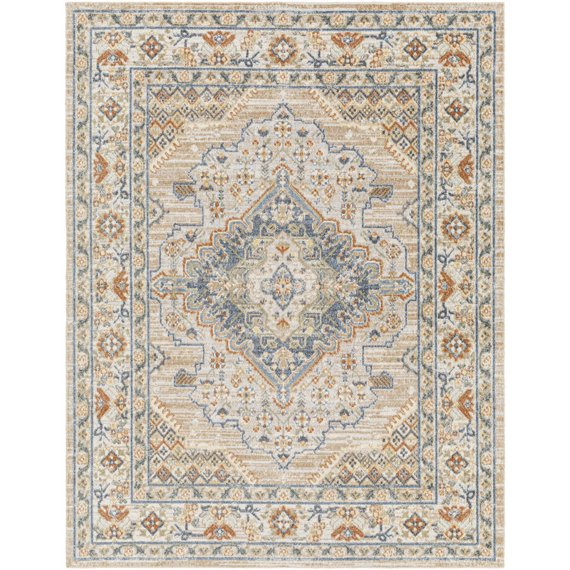 Blue Traditional Washable Ru?nner Bordered Floral Anti-Slip Ru?nner For Living Room, Dining Room, Bedroom