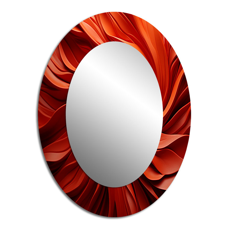 Red Abstract Spiral Dreamscape I - Red Modern Oval Wall Mirror, 40" x 30"