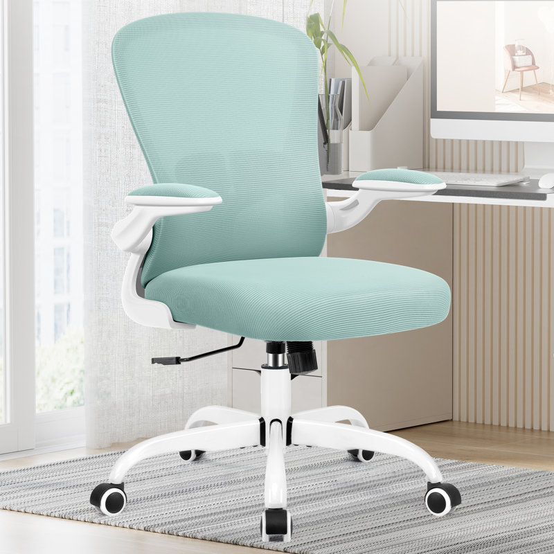 Chaise de travail en filet avec accoudoirs réglables et soutien lombaire , Bleu clair/blanc