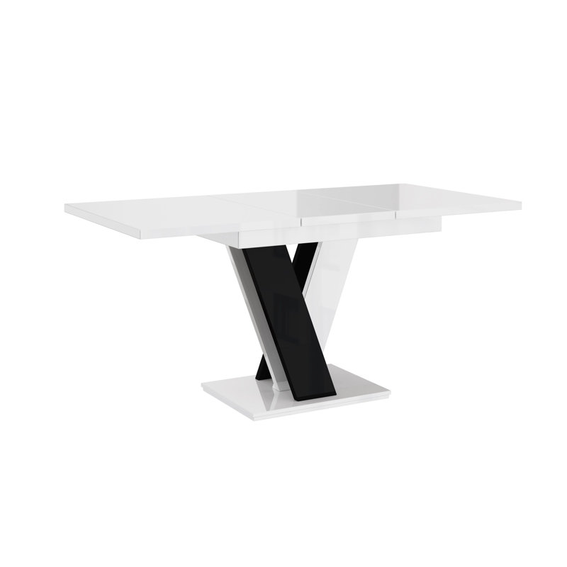 Extendable Dining Table Masiv, White Gloss/Black Gloss
