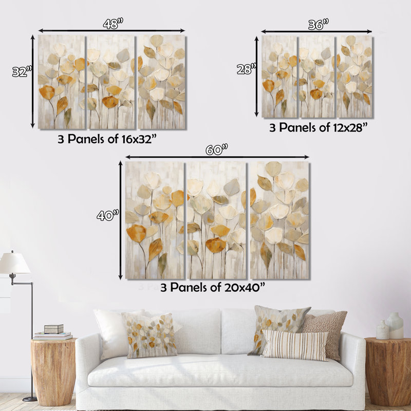 Beige and Gold Abstract Botanical Canvas Art Set