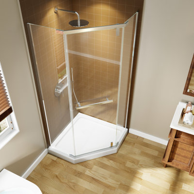Corner Shower Enclosure 36 In. W X 72 In. H Frameless Neoangle Shower Enclosure, 1/4" (6Mm) Clear SGCC Tempered Glass, Pivot Shower Door In Chrome Finish,Shower Base Not Included