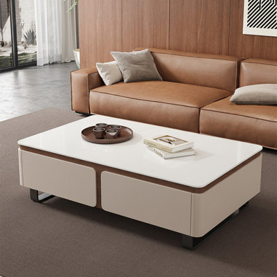 Table basse de luxe à panneau de rangement en granit