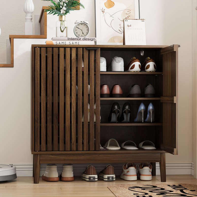 16 Pair Shoe Storage Cabinet, Walnut