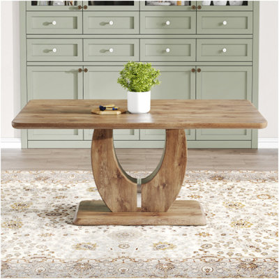 Table de salle à manger moderne et minimaliste moderne en bois aggloméré de luxe. Convient pour les restaurants, les salons, les cuisines et les salles d'étude. Table de salle à manger moderne minimaliste en bois texturé.