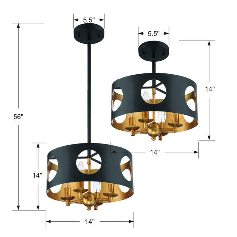 Annabel Semi Flush Mount, Matte Black/Antique Gold