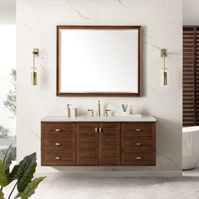 Amberly 60" Single Vanity, Mid-Century Walnut W/FreePower Wireless Charger
