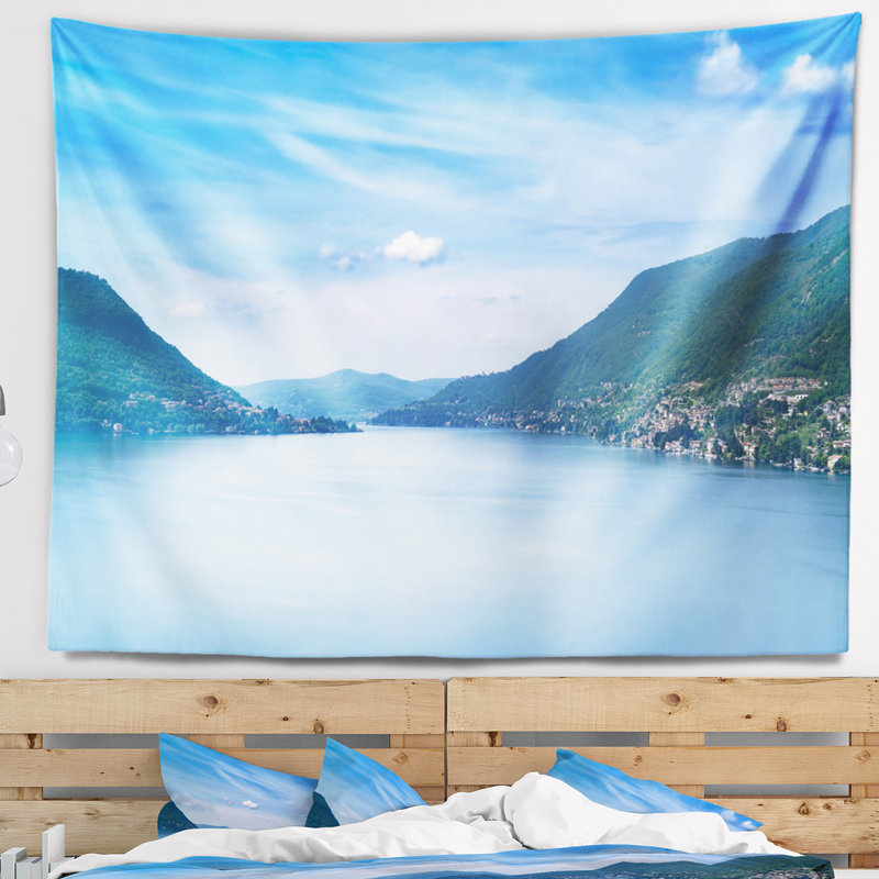 Photographie bleu lac de côme tapisserie de paysage, H 50 po x l 60 po