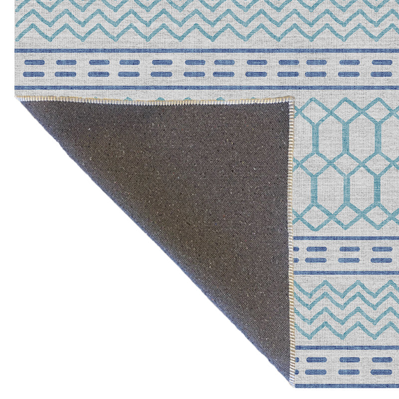 Blue-Themed Line Geometric Shape Patterned Modern Decorative Rug, Rectangle 4'11.06" x 9'10.11"