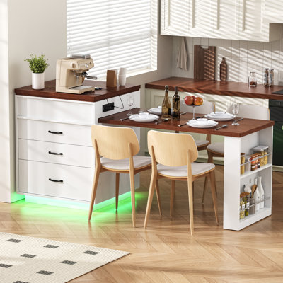 Îlot de cuisine avec roulettes Dawson, extensible