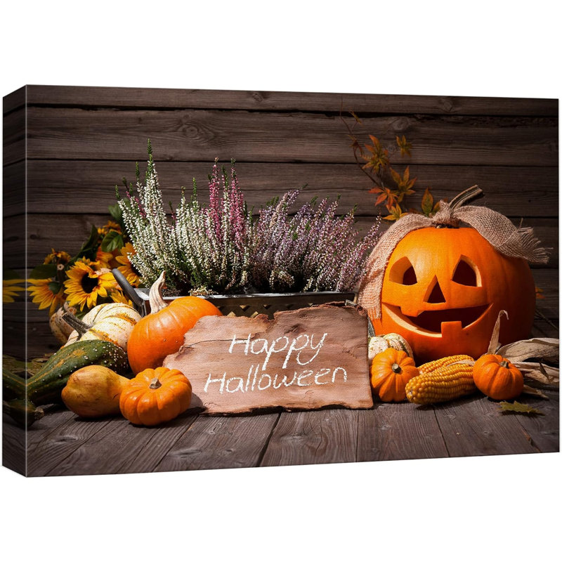 Automne, citrouille, moisson, Halloween, Toile tendue, H 16 po x l 24 po