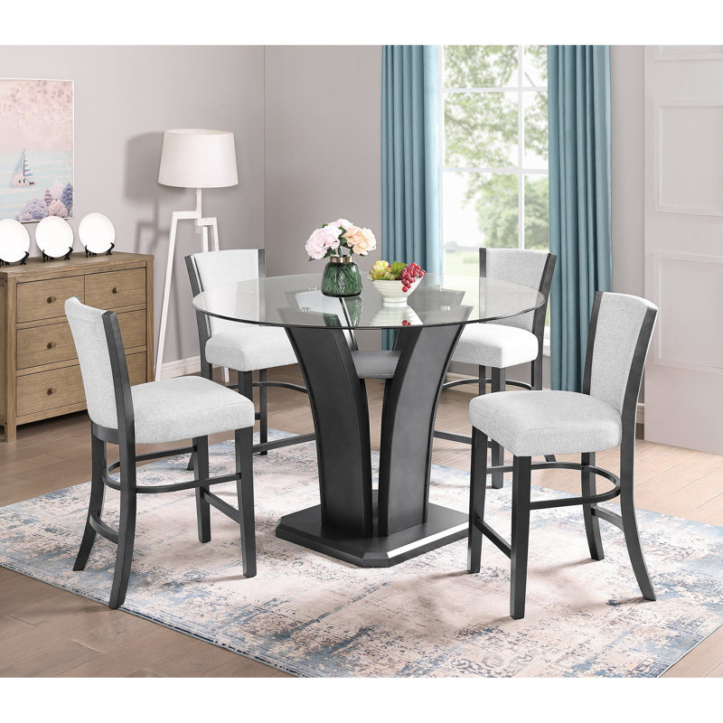 Chaises contemporaines à hauteur de comptoir - Cadre rembourré gris avec dossier noir 2pc, Gris