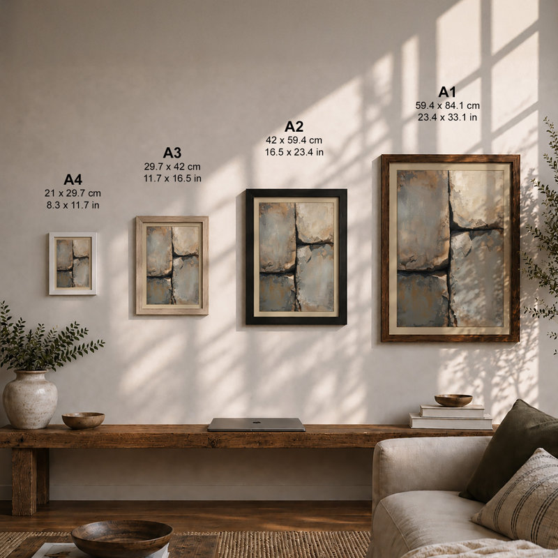 Weathered Concrete Cross Industrial - Framed Print, A2 - 59.4 x 42.0 cm, Oak
