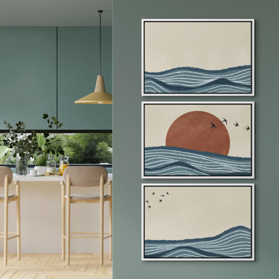 Sun and Moon " Nautical Twilight Nautical Sea and Sun Illustrations " 3 Piece Art Graphic Art Print