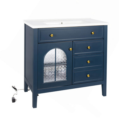 35.6" Bathroom Cabinet, Only Cabinet, Blue