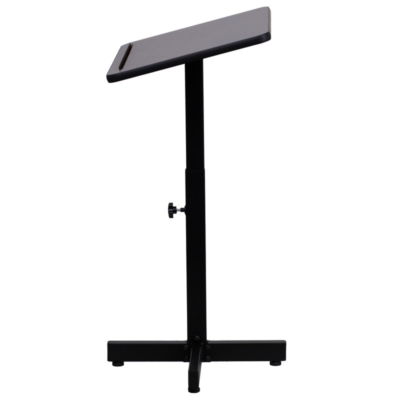 Adjustable Height Black Steel Lectern with Mahogany Top