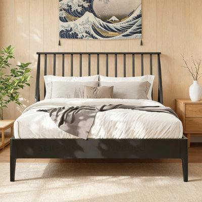 Indigo Spindle Platform Bed with Bamboo and Metal Support