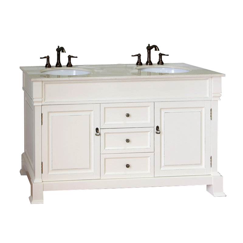 Halliday 60'' Double Bathroom Vanity with Marble Top, Cream White