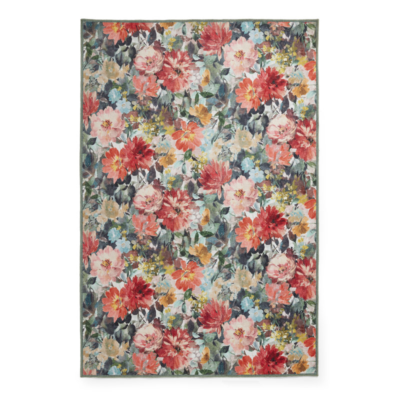 Clarke & Clarke Floral Digitally Printed 76cm X 150cm Area Rug, Red/Pink/Green, Rectangle 76 x 150 cm