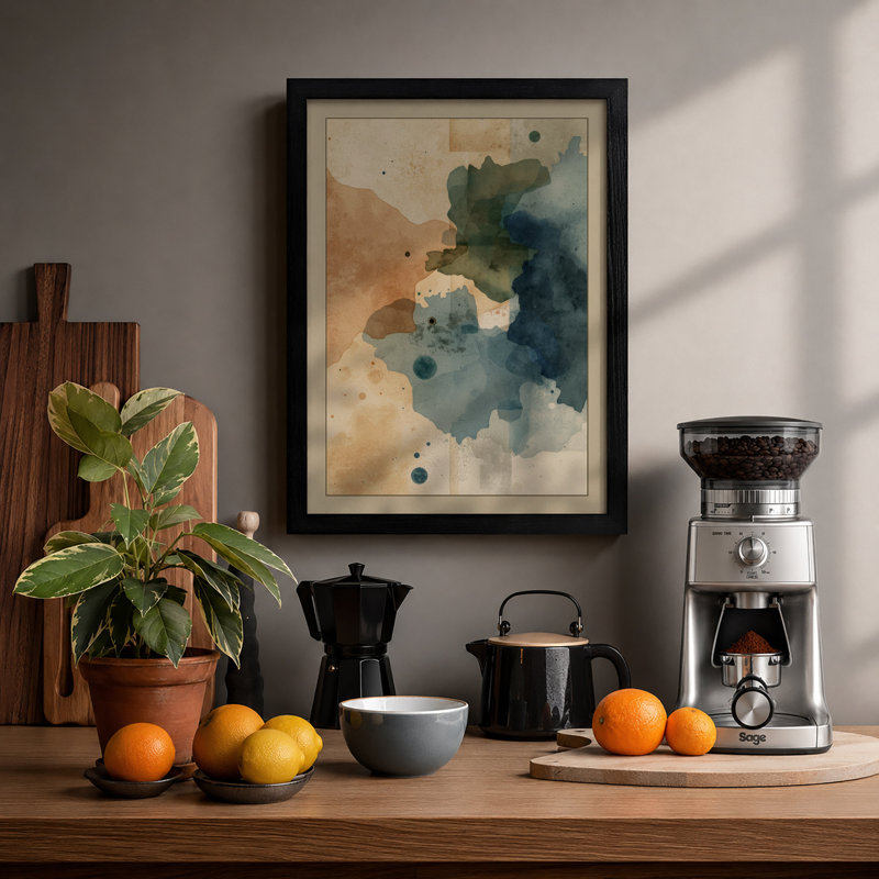 Fluid Abstraction Abstract - Framed Print, A2 - 59.4 x 42.0 cm, Black