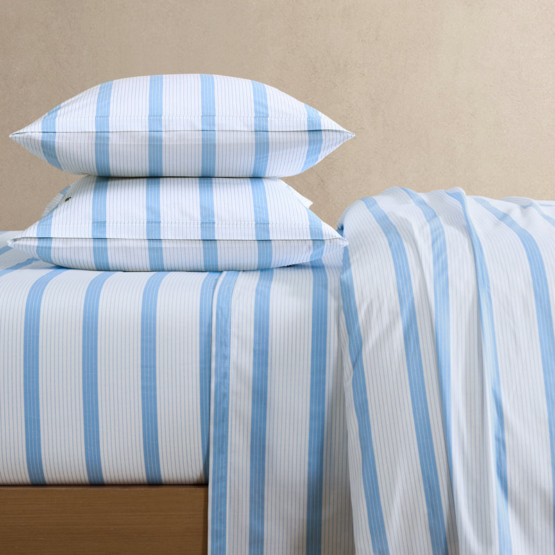 Ensemble de draps en percale de coton Lacost, literie rafraîchissante et respirante, drap-housse à poches profondes, bleu marine, grand