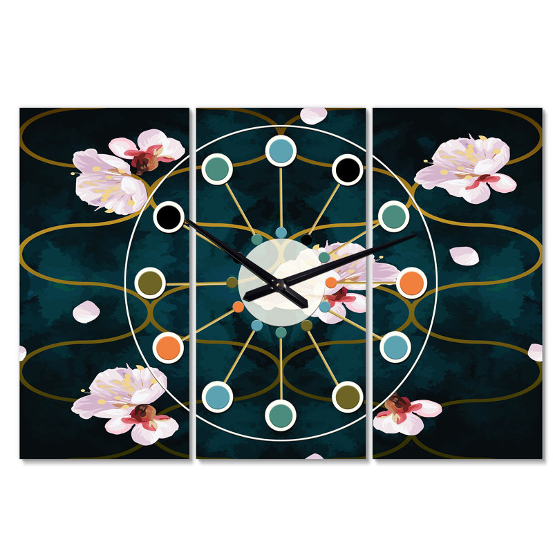 Très grande horloge murale fleur ii Mid-Century