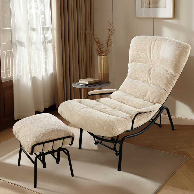 Méridienne avec repose-pieds l 29,72 po Brevick, Mélange de polyester beige