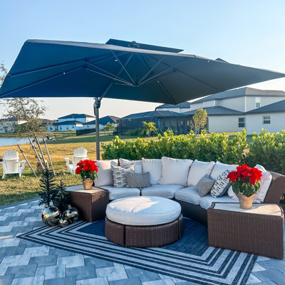 Eco-Friendly Advanced Fabric 9' x 12' Rectangular Double Top Cantilever Umbrella With Base,Dark Gray