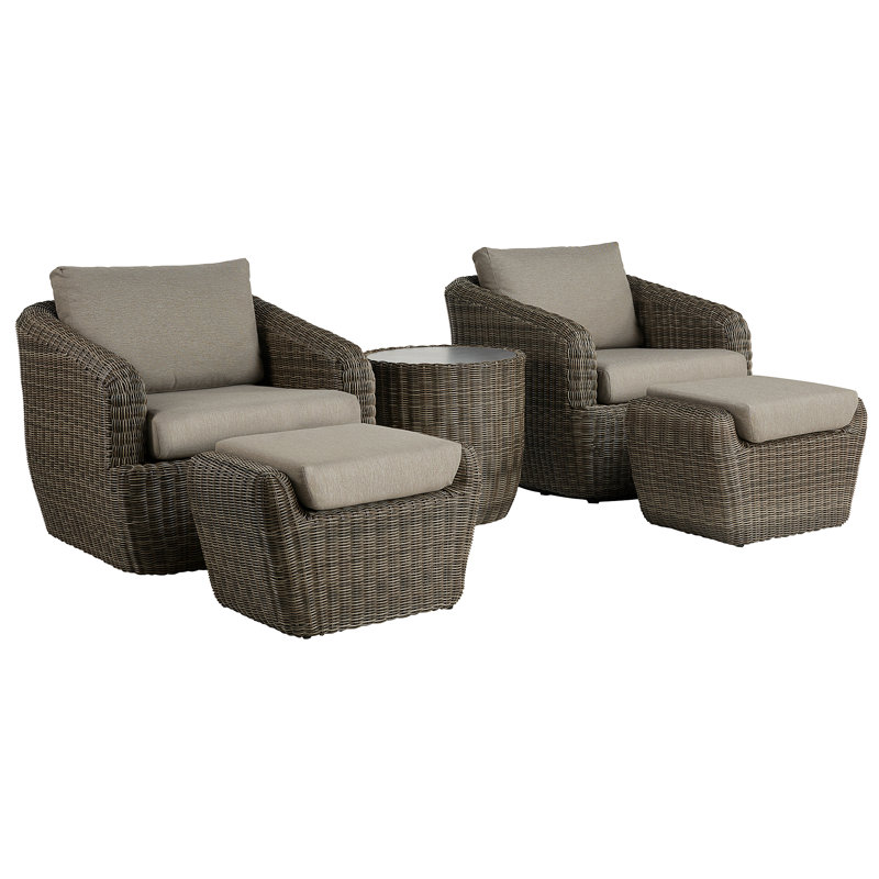 Cambelle 2-Person Outdoor Swivel Rattan Seating Group with Ottomans, Brownish Gray Performance Canvas, Gray