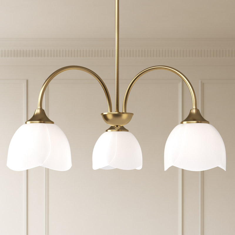 3-light 24'' Dimmable Polished Brass Modern/traditional Chandelier For Dining Room.Features Flower Frosted Glass Shades.