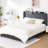 Bed Frame with 3 Storage Drawers,Upholstered King Bed Frame and Wingback Headboard, Type-C & USB,Noise-Free/No Box Spring Needed,Easy Assembly-1615796228-1615796231