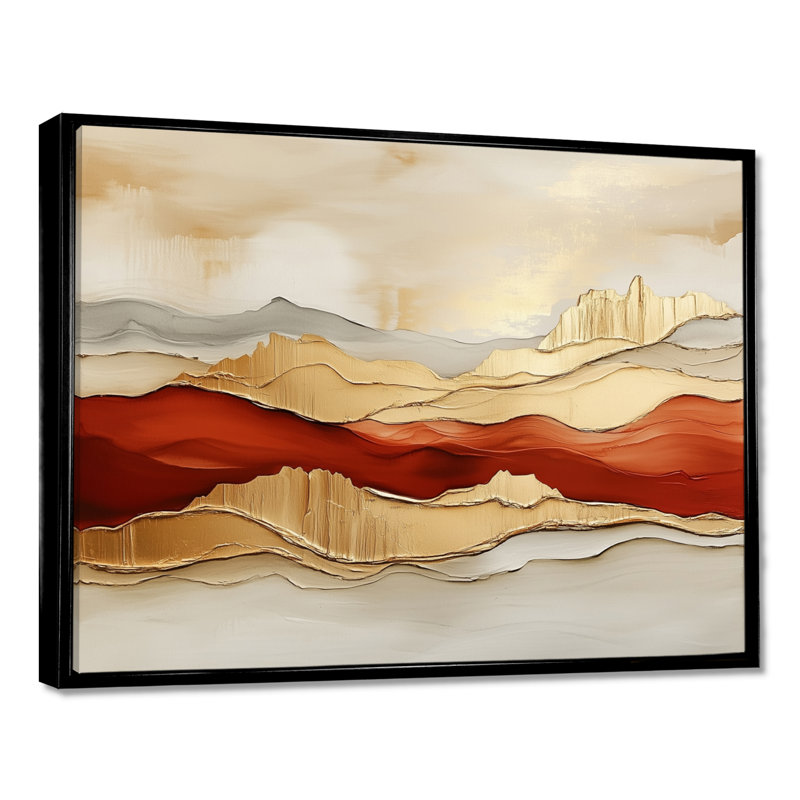 «Horizon in Golden Light I - Sunset Landscape», art mural sur toile, H 16 po x l 32 po, Black Floater Framed