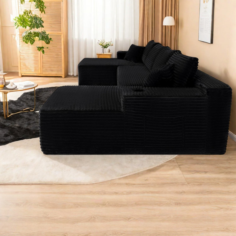 Canapés modulaires noirs en pouces, méridienne moelleuse en forme de U, canapé modulaire moderne pour la maison