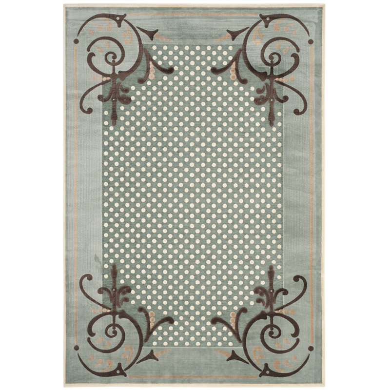 Tapis géométrique bleu / brun / beige Scrollwork, Rectangle 2 pi 7 po x 4 pi