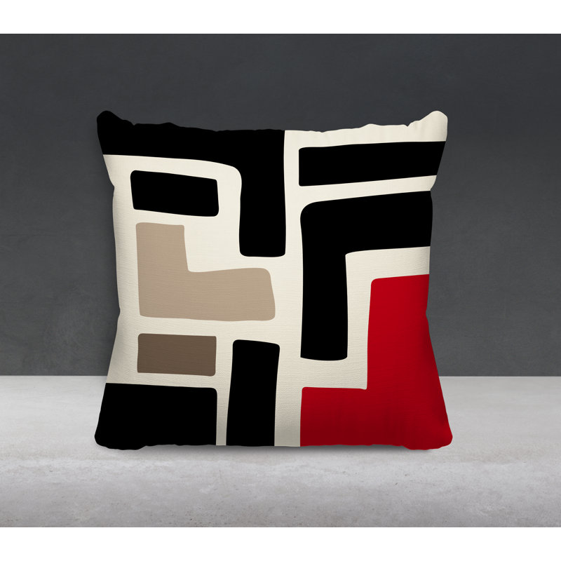 Coussin intérieur / extérieur en polyester filé Banksy, 17 po x 17 po, Rouge, blanc cassé